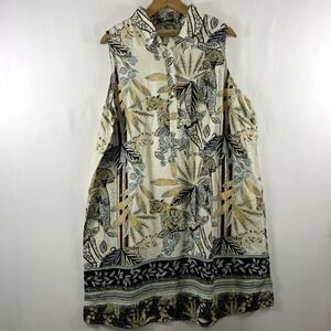 Womens 100% Linen Tropical Jungle Shirt Dress Sz 1X Vacation Travel Breathable
